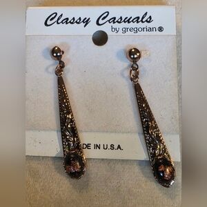 Gregorian Copper And Gem Dangle Earrings